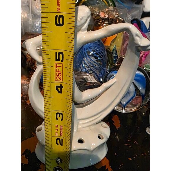 Antique Flower Frog Ceramic Dancing Woman Figurine Ivory Glaze Art Deco 6" - Picture 8 of 11